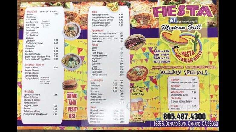 Fiesta Mexican Grill - Oxnard, CA menu_pic