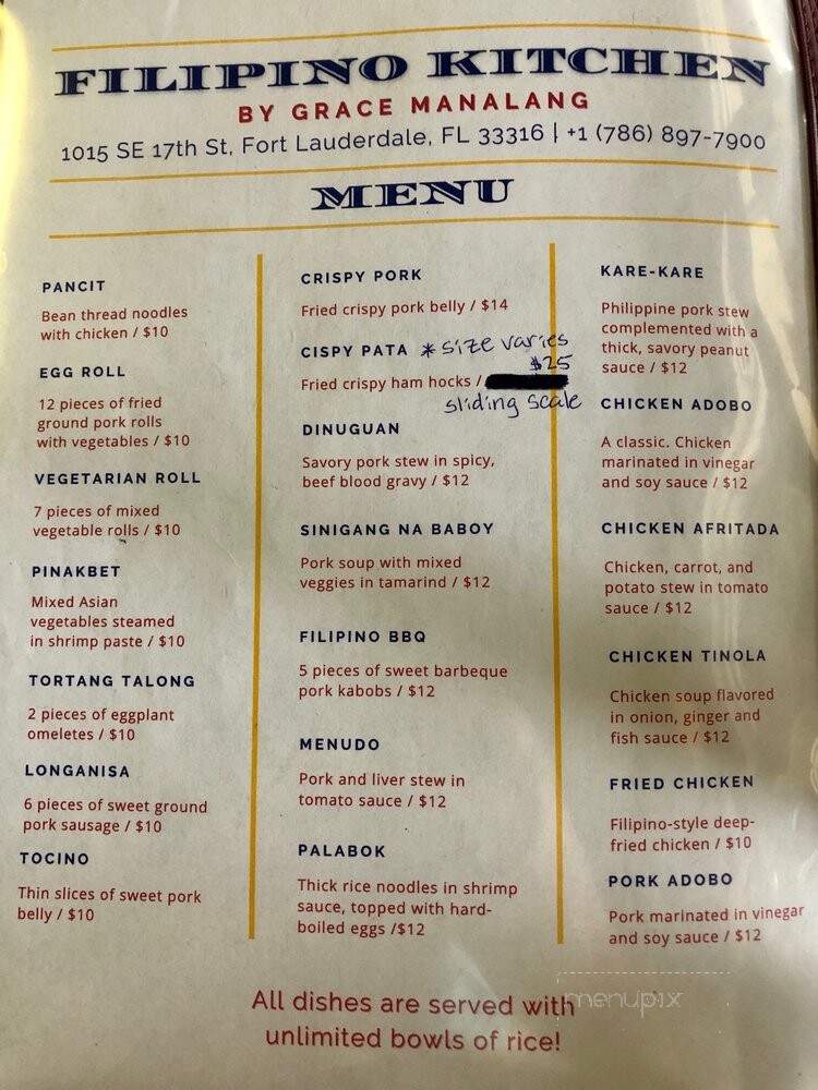 Filipino Kitchen by Grace - Fort Lauderdale, FL menu_pic