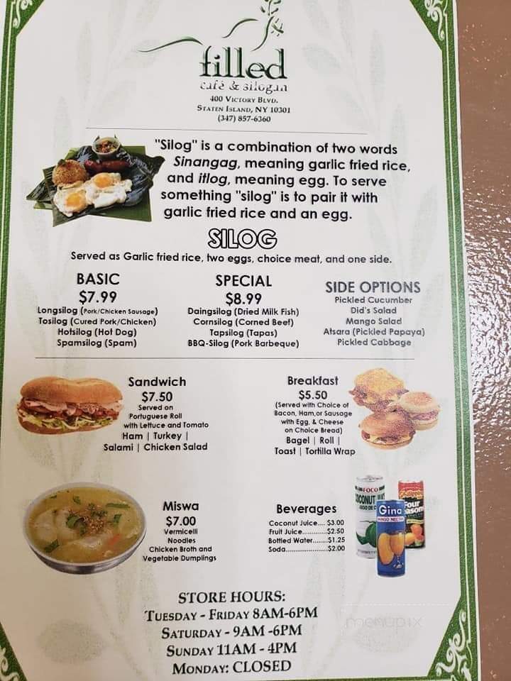 Filled Cafe and Silogan - Staten Island, NY menu_pic