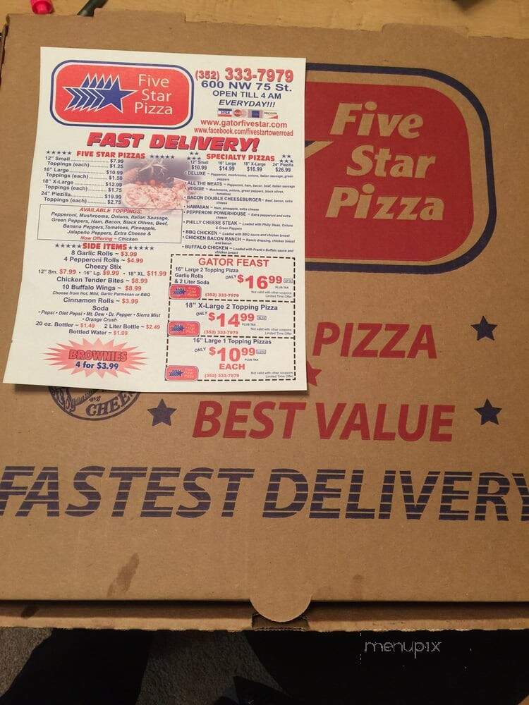 Five Star Pizza - Gainesville, FL menu_pic