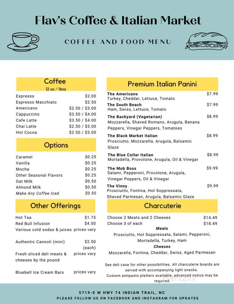 Flav's Coffee & Italian Market - Lake Park, NC menu_pic