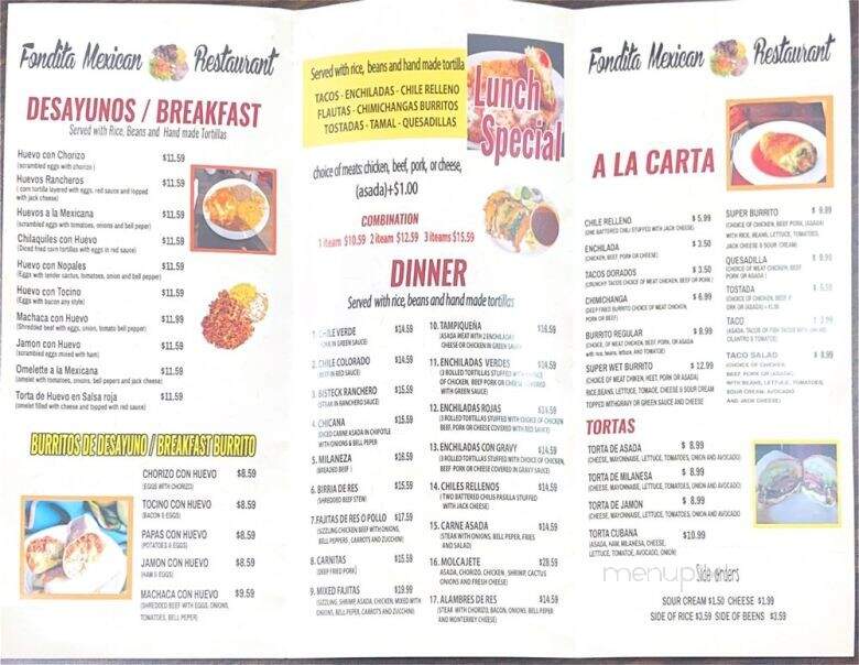 Fondita Mexican Restaurant - Stockton, CA menu_pic