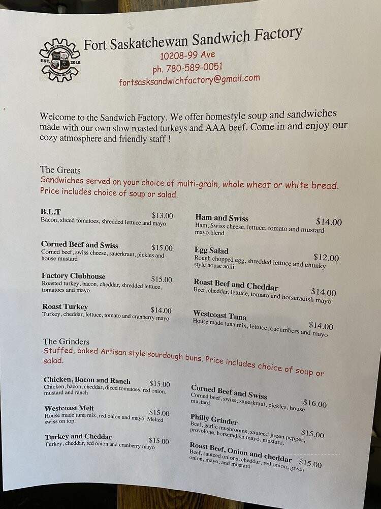 Fort Saskatchewan Sandwich Factory - Fort Saskatchewan, AB menu_pic