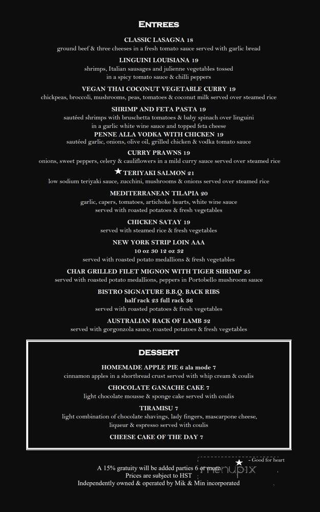 The Fox Bistro Inc - Toronto, ON menu_pic