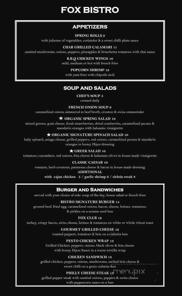 The Fox Bistro Inc - Toronto, ON menu_pic