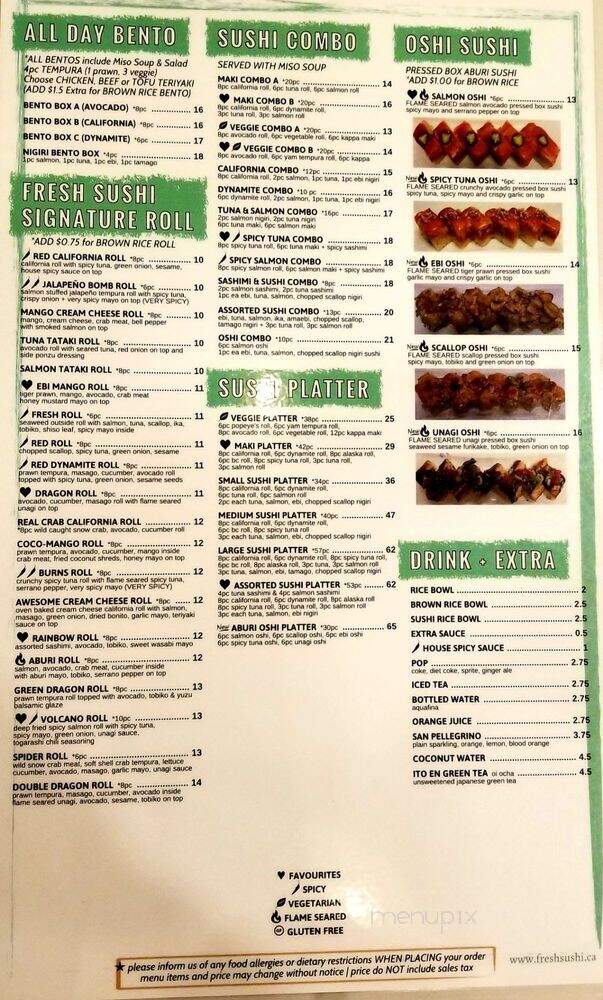Fresh Japanese Restaurant - Vancouver, BC menu_pic