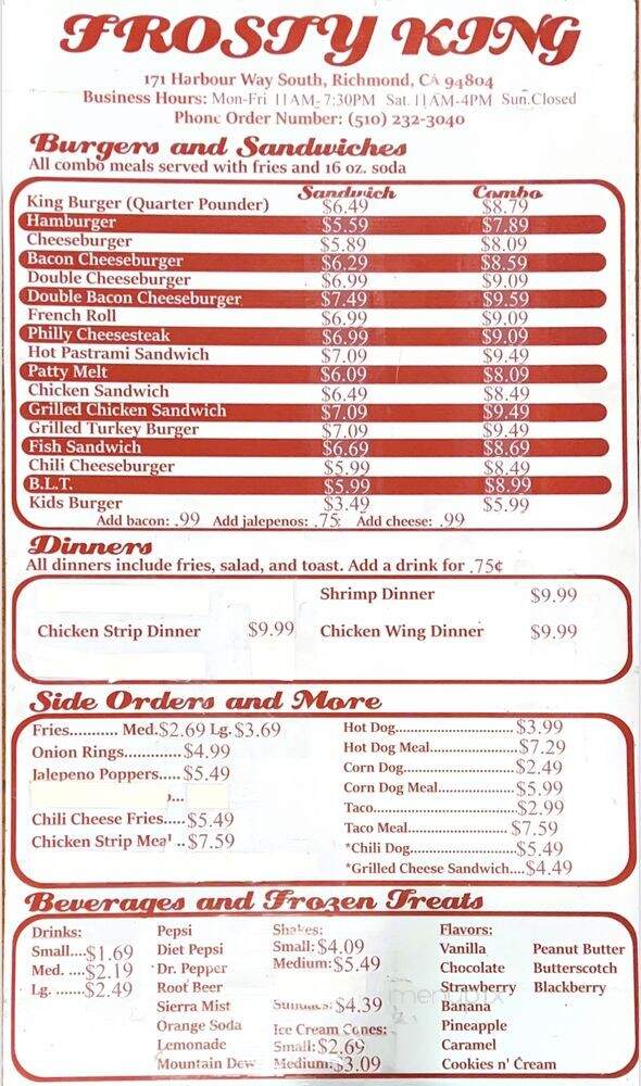 Frosty King - Richmond, CA menu_pic