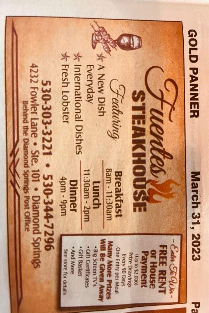 Fuentes Steakhouse - Diamond Springs, CA menu_pic
