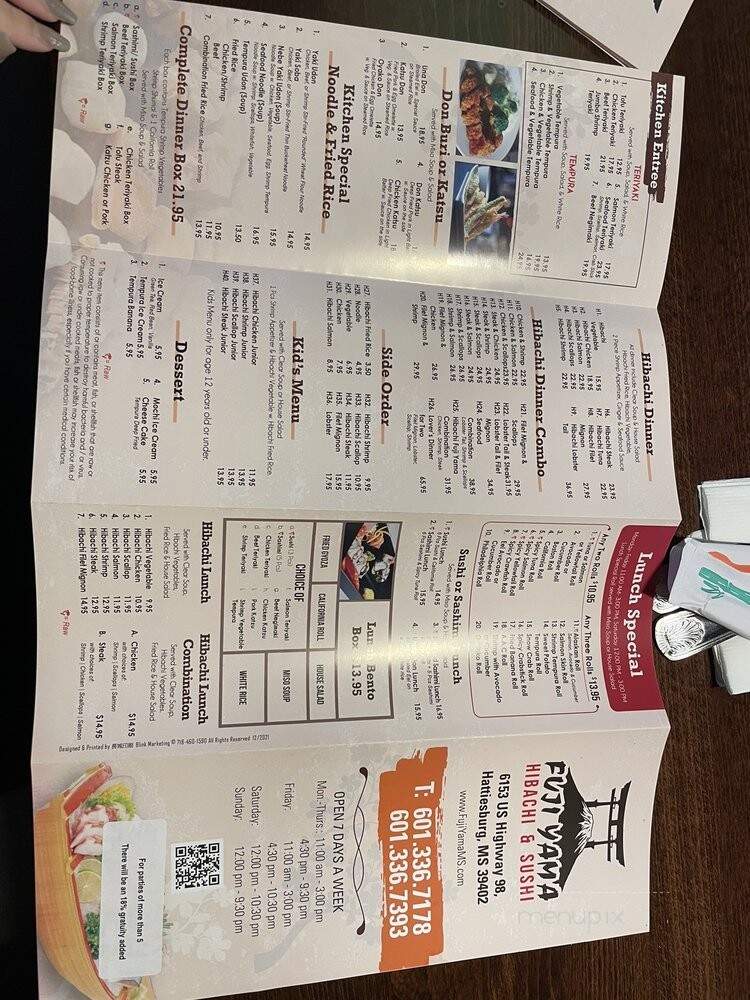Fuji Yama Hibachi & Sushi - Hattiesburg, MS menu_pic