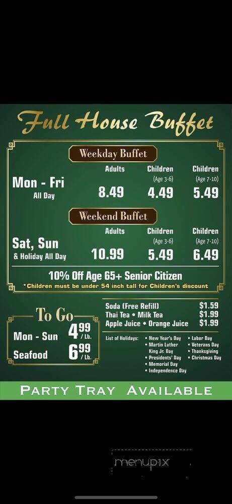 Full House Buffet - Los Angeles, CA menu_pic