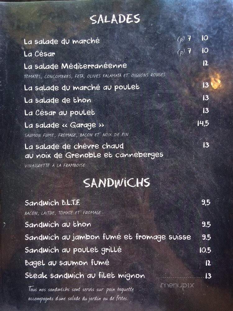 Garage Cafe - Montreal, QC menu_pic