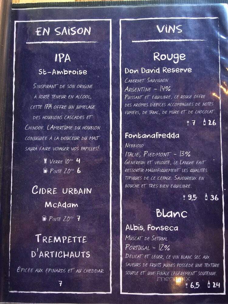 Garage Cafe - Montreal, QC menu_pic