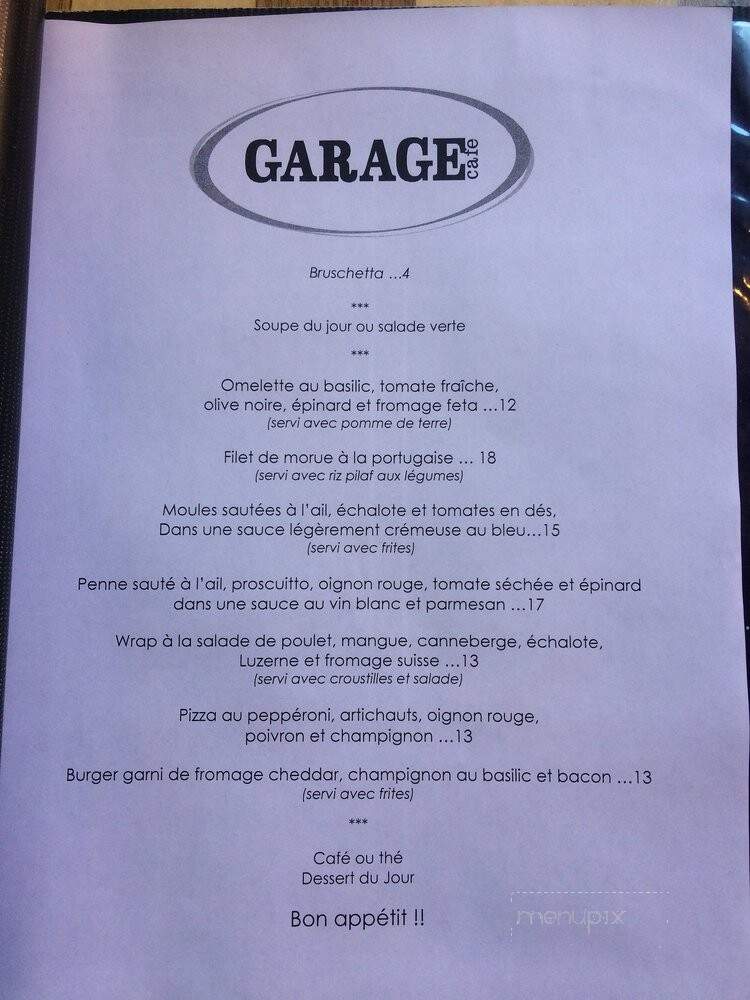 Garage Cafe - Montreal, QC menu_pic