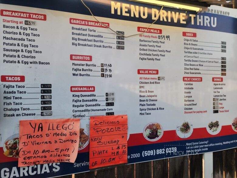 Garcia's Drive Thru - Prosser, WA menu_pic