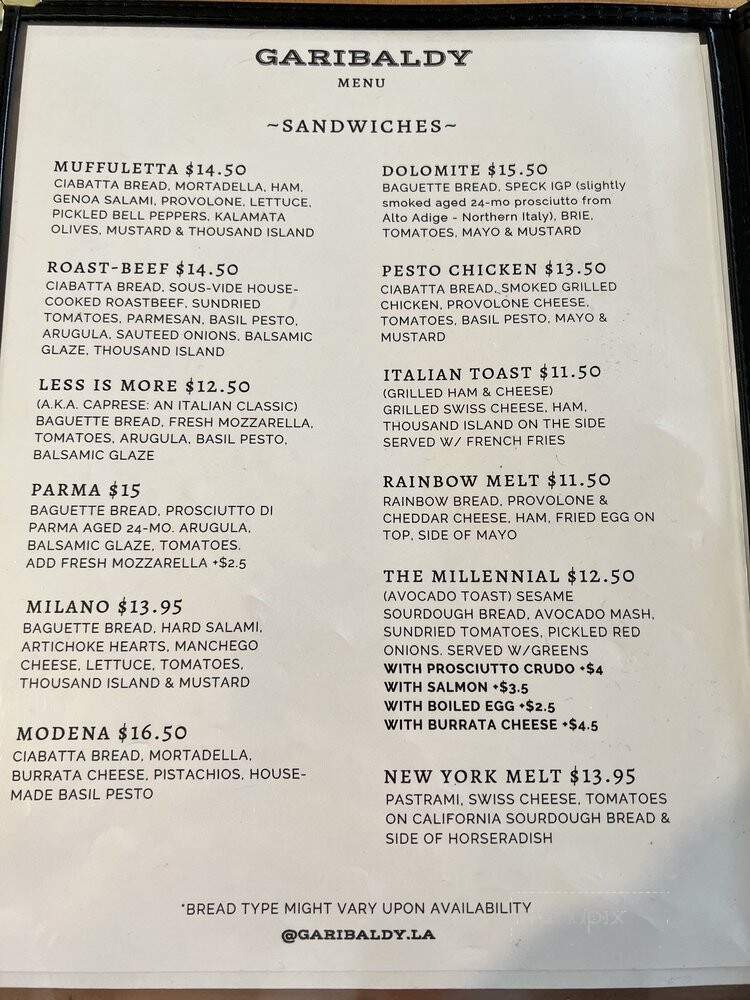Garibaldy Restaurant & Cafe - Los Angeles, CA menu_pic