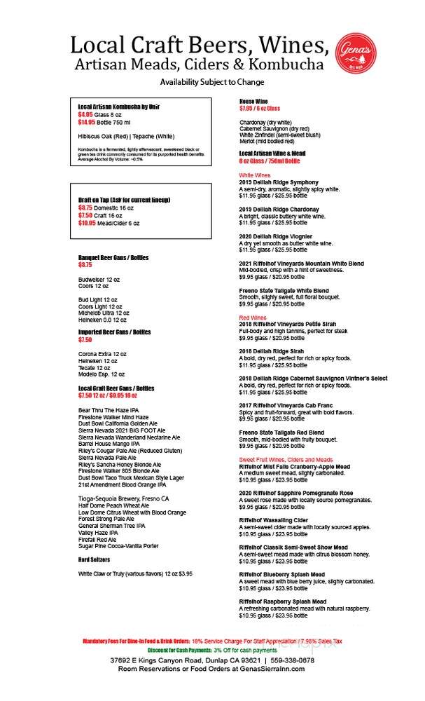 Gena's Place - Fresno, CA menu_pic