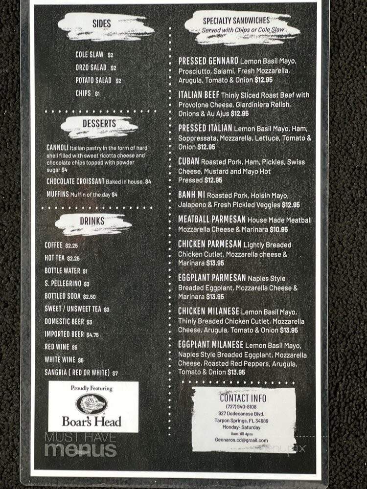 Gennaro's Italian Cafe & Deli - Tarpon Springs, FL menu_pic