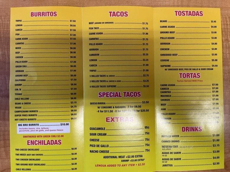 Gilberto's Taco Shop - Arlington, TX menu_pic