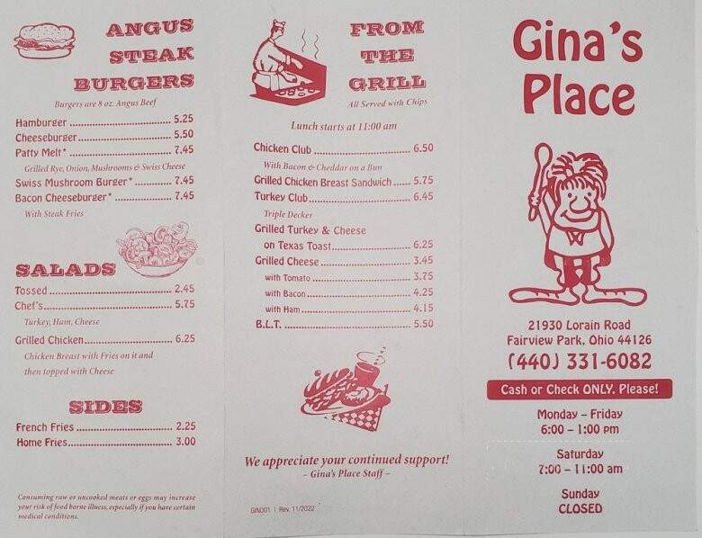 Gina's Place - Cleveland, OH menu_pic
