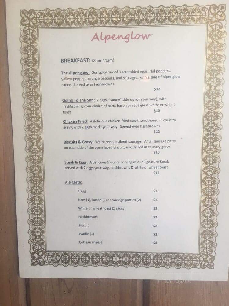Glacier Village Restaurant - East Glacier Park, MT menu_pic
