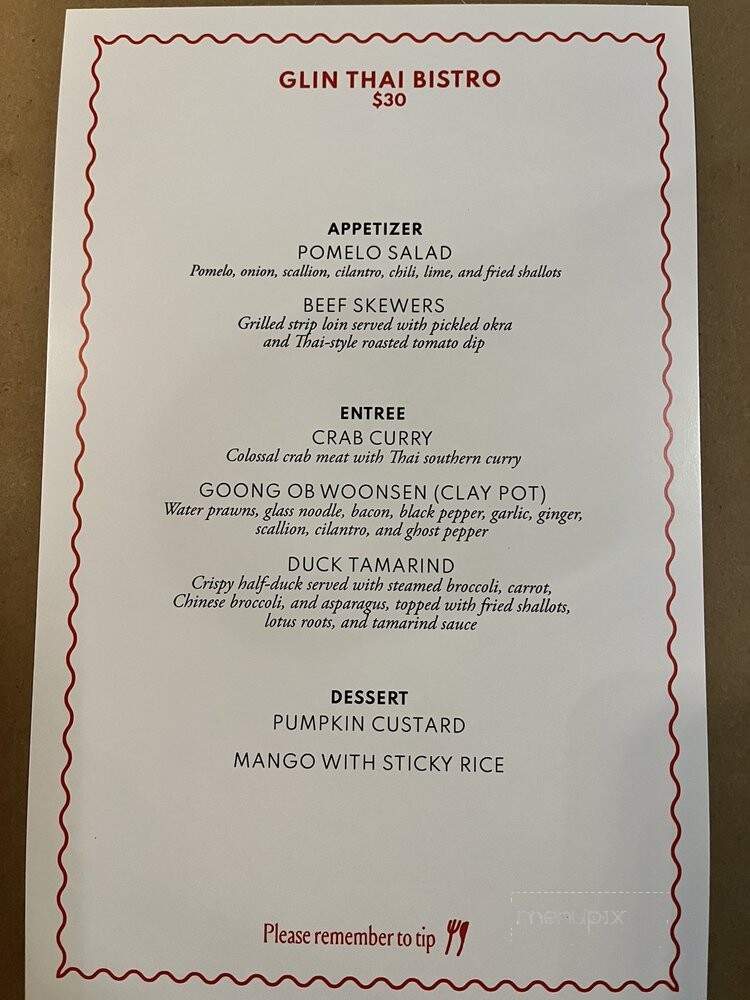 Glin Thai Bistro - Brooklyn, NY menu_pic