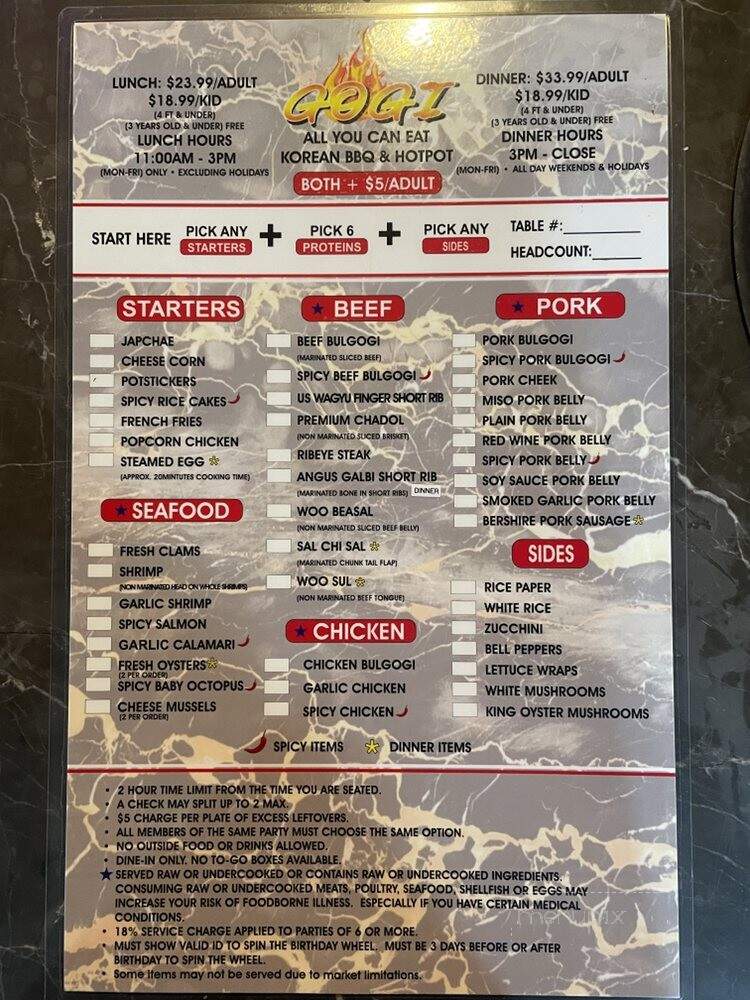 Menu of GoGi Korean BBQ & Hot Pot in Elk Grove, CA 95757