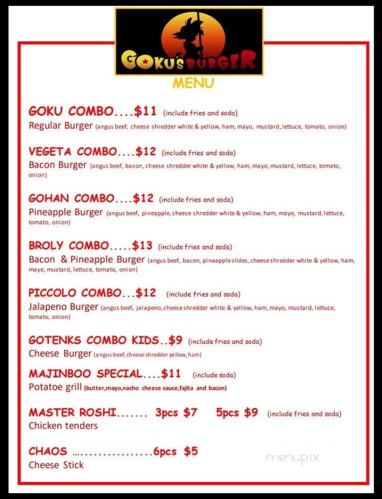 Goku's Burger - Porter, TX menu_pic