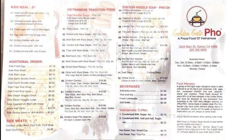 Golden Gate Pho - Oakley, CA menu_pic