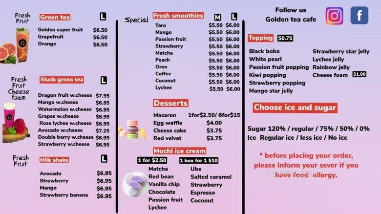 Golden Tea Cafe - Lowell, MA menu_pic