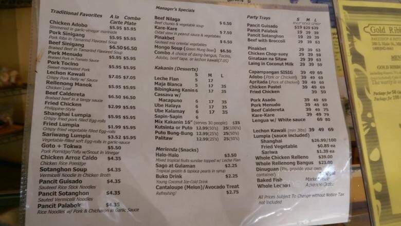 Gold Ribbon Bakery Cafe & Take-Out - Scarborough, ON menu_pic