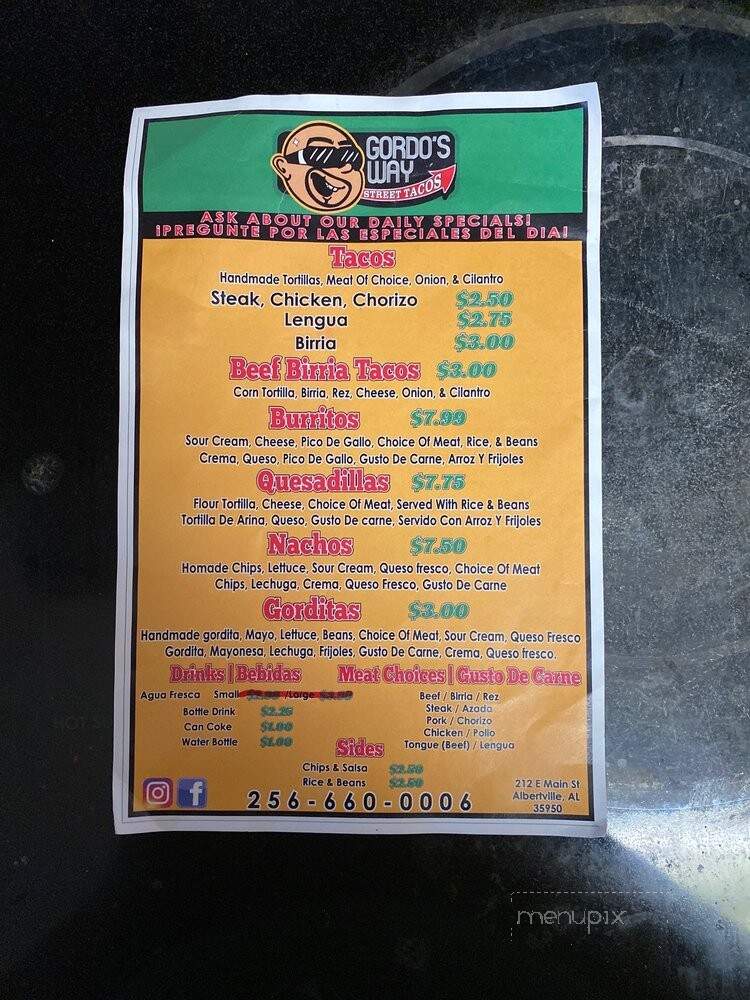 Gordo's Way - Albertville, AL menu_pic