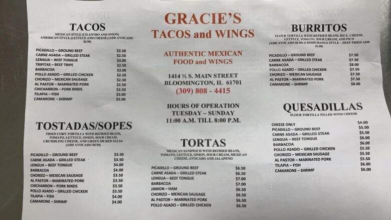 Gracie's Tacos and Wings - Bloomington, IL