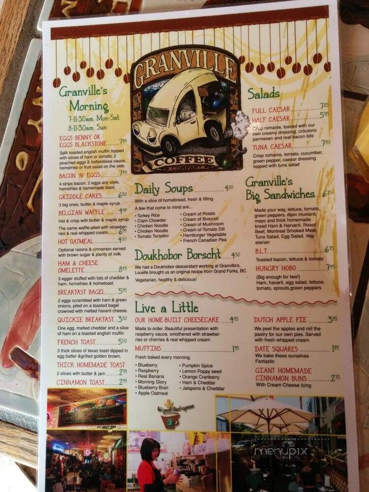 Granville's Coffee - Quesnel, BC menu_pic