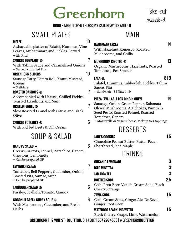Greenhorn - Bluffton, OH menu_pic
