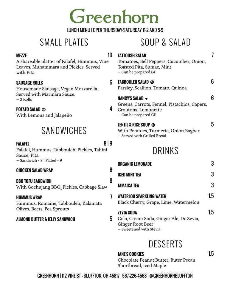 Greenhorn - Bluffton, OH menu_pic
