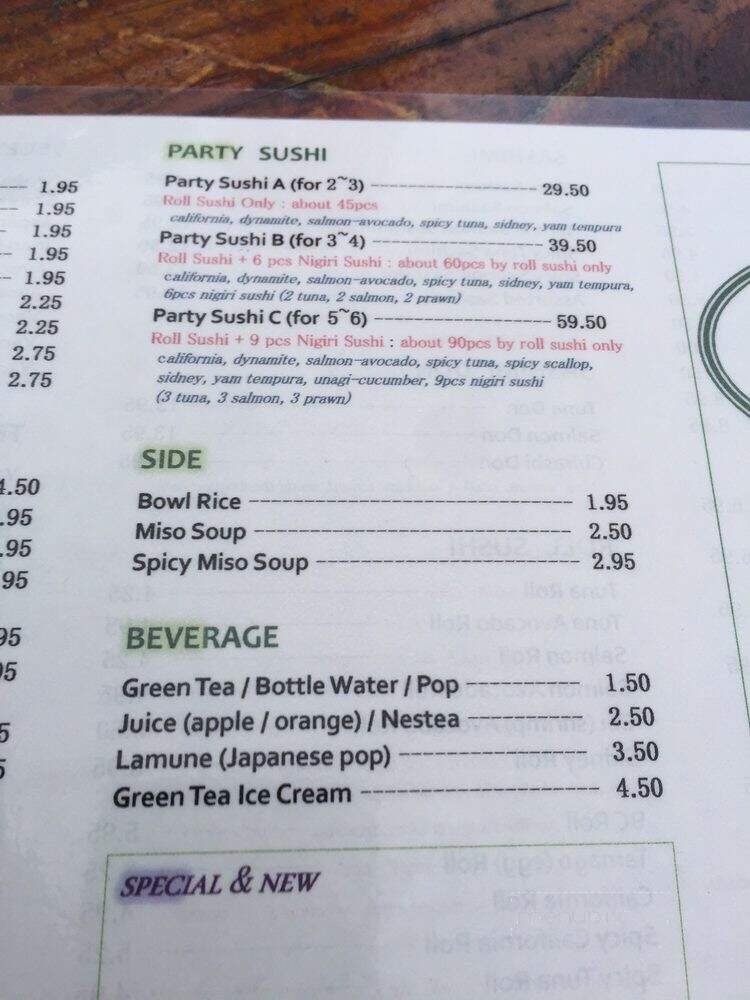 Green Wasabi Japanese Restaurant - Sidney, BC menu_pic