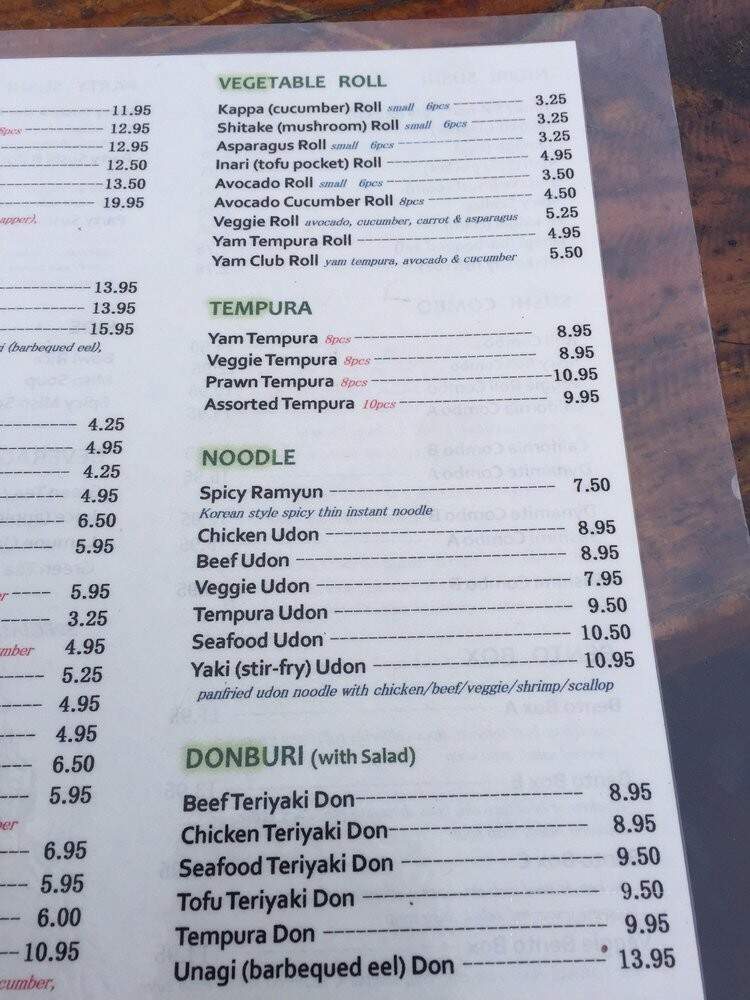 Green Wasabi Japanese Restaurant - Sidney, BC menu_pic