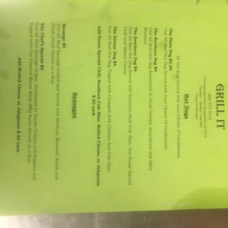 Grill It Hotdogs Burgers and More - Douglasville, GA menu_pic