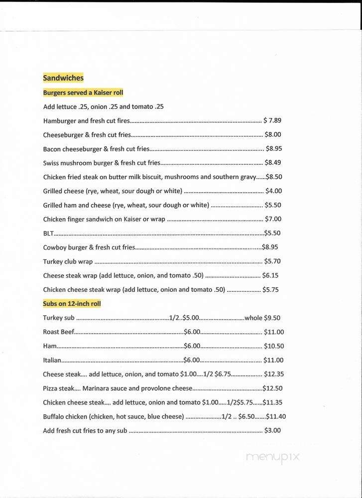 Grim's Diner - Williamsport, PA menu_pic