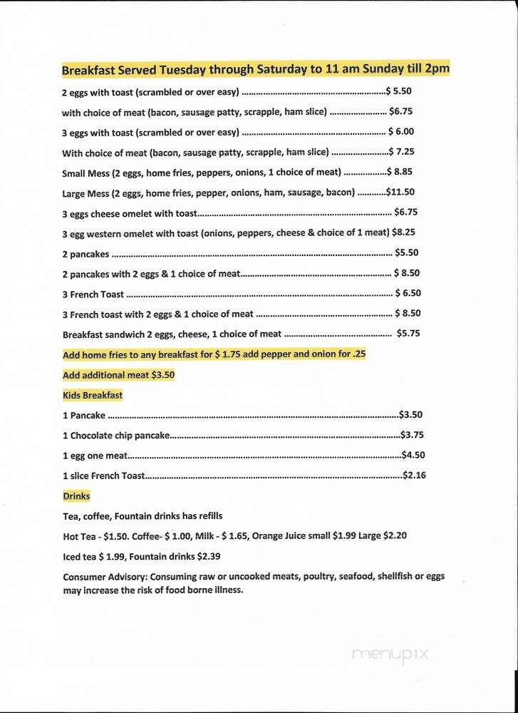 Grim's Diner - Williamsport, PA menu_pic