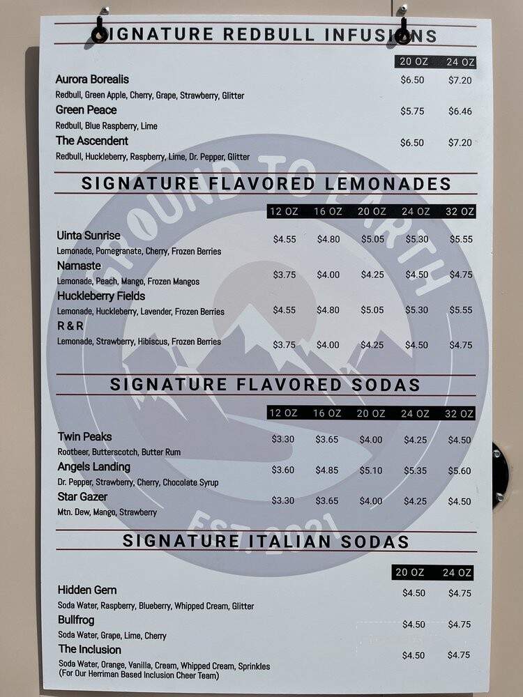 Ground To Earth Mobile Drink Bar - South Jordan, UT menu_pic