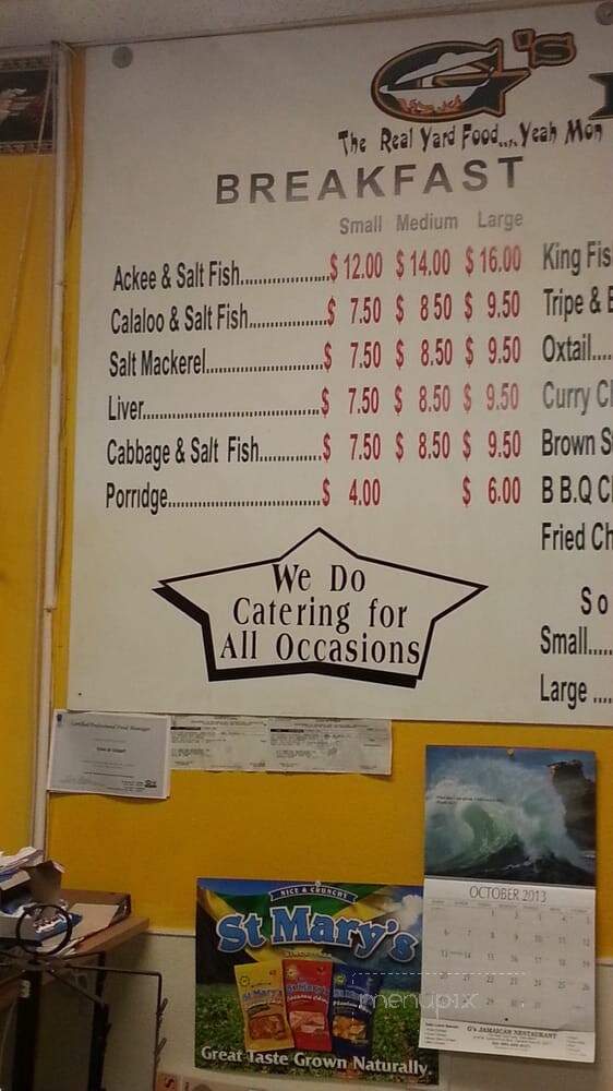 G's Jamaican Restaurant - Oakland Park, FL menu_pic