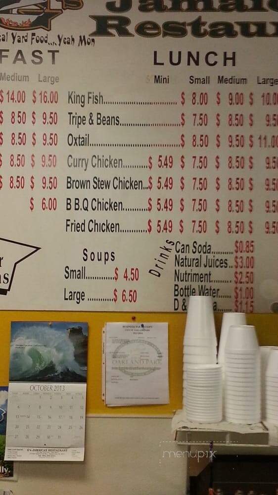 G's Jamaican Restaurant - Oakland Park, FL menu_pic
