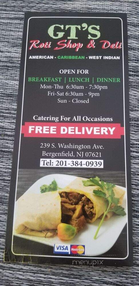 GT's Roti Shop & Deli - Bergenfield, NJ menu_pic