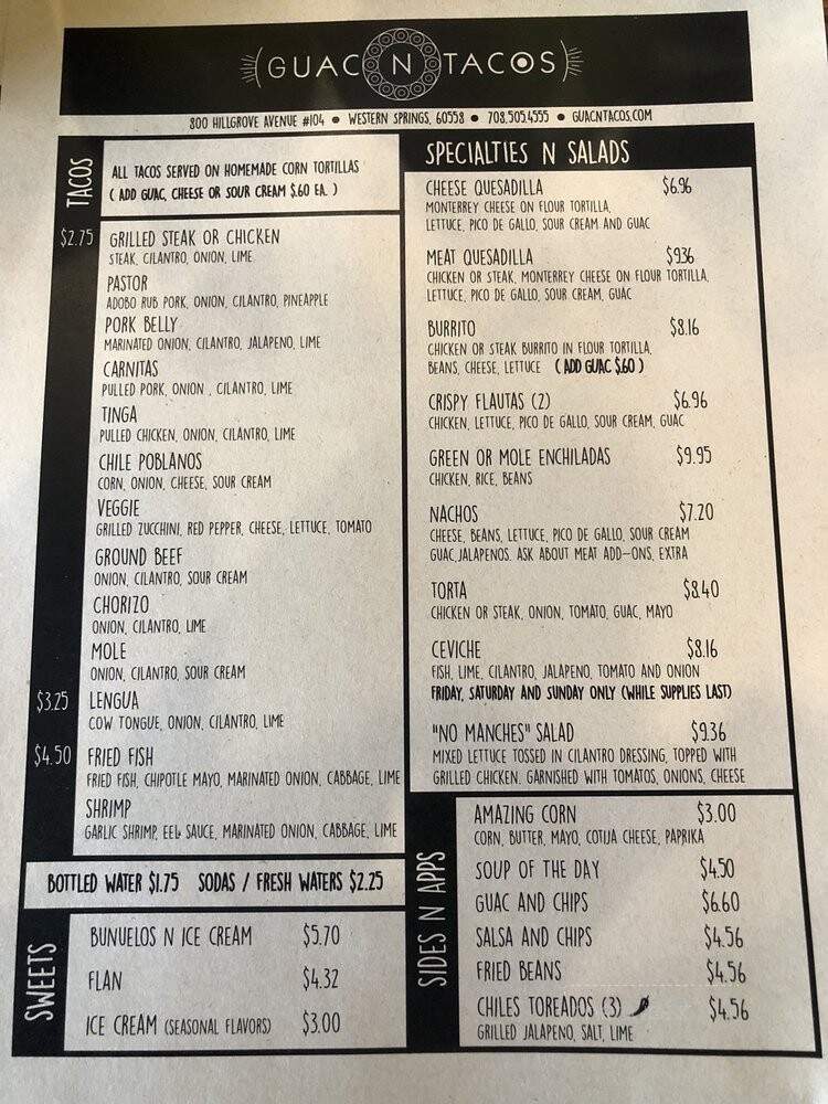 Guac N Tacos - Western Springs, IL menu_pic