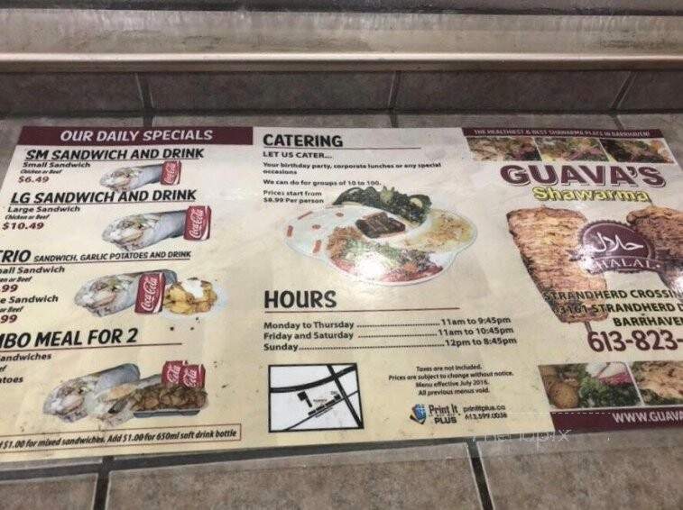 Guavaos Shawarma - Ottawa, ON menu_pic