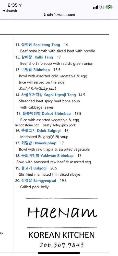 Haenman Bbq Restaurant - Shoreline, WA menu_pic