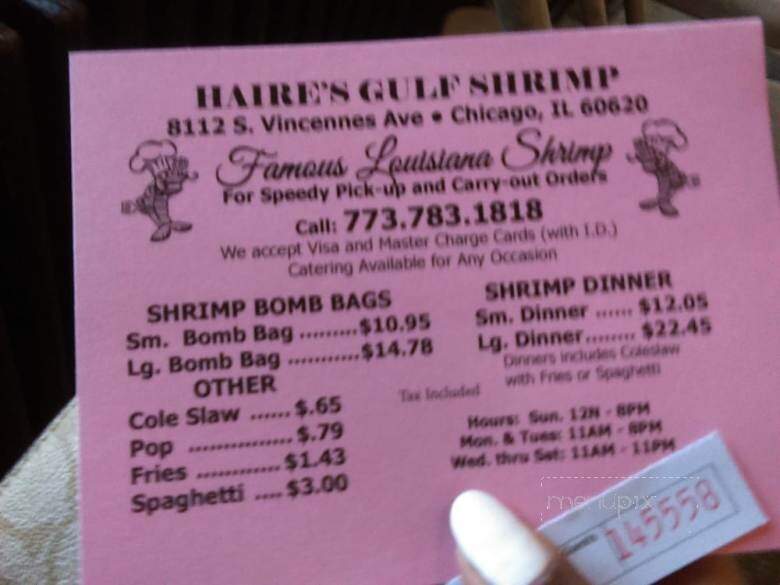 Haire's Gulf Shrimp - Chicago, IL menu_pic