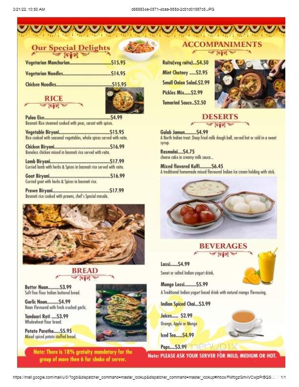 Haldi Fine Indian Cuisine - Jasper, AB menu_pic