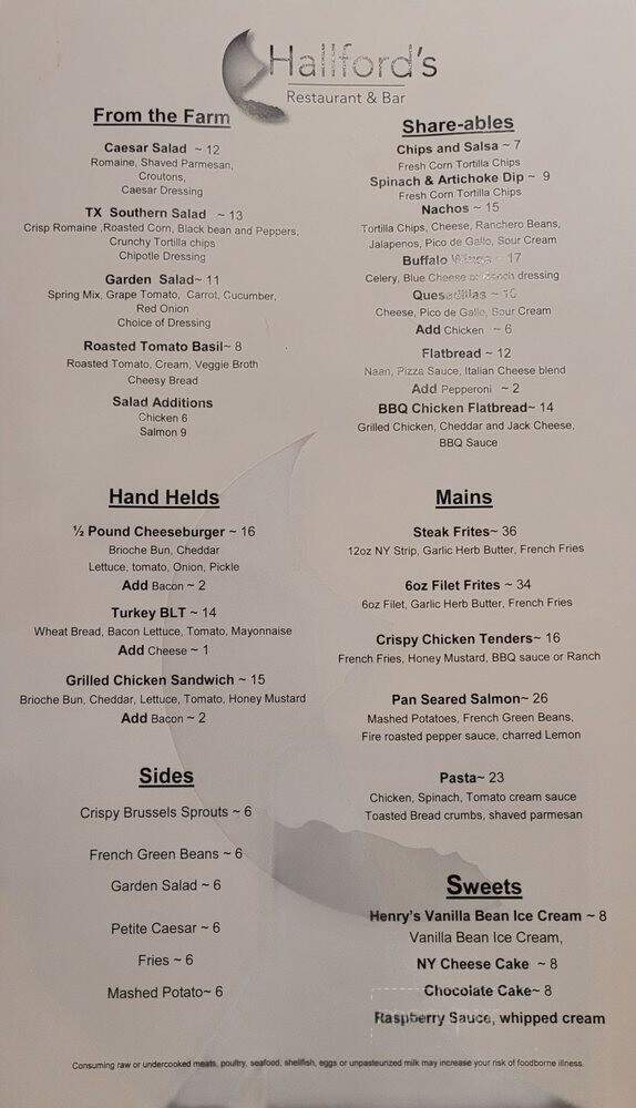 Hallford's Restaurant and Bar - Grapevine, TX menu_pic
